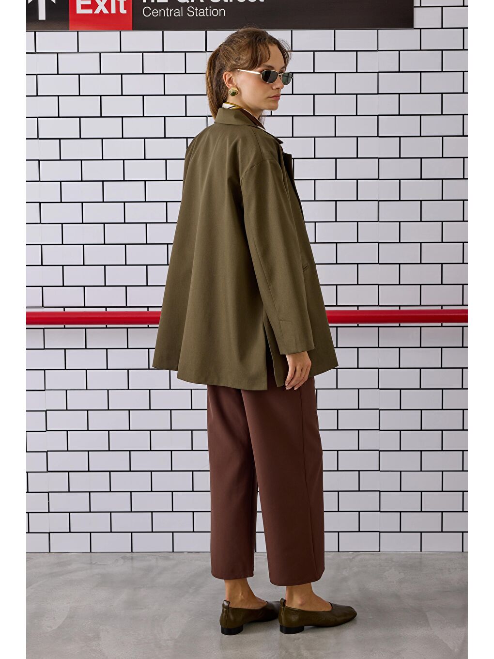 Bağcıklı Poliviskon Ceket Haki-3