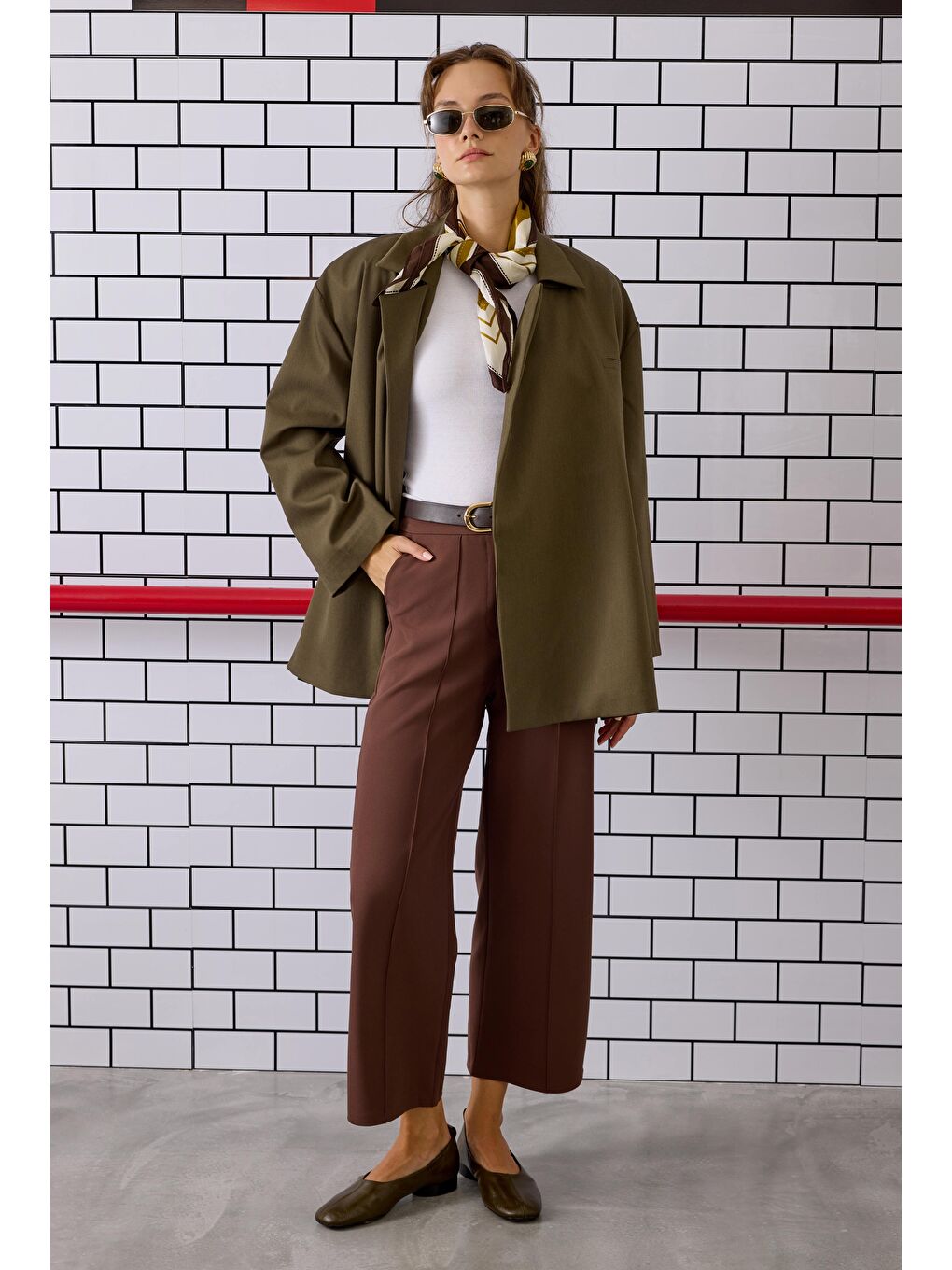 Bağcıklı Poliviskon Ceket Haki-4