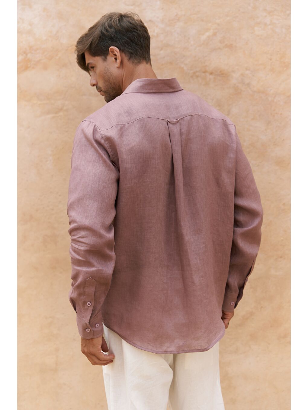 Agnola Oversize Erkek Açık Bordo Keten Gömlek-3
