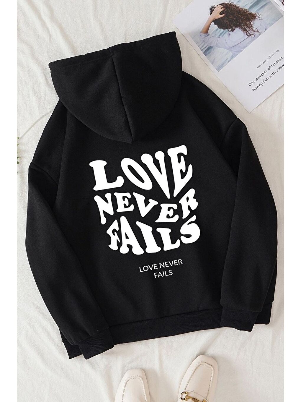 uyguntarz Siyah Unisex Love Never Fails Sırt Baskılı Sweatshirt