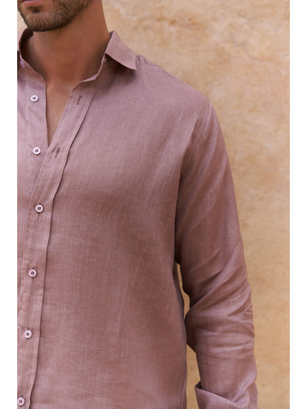 Agnola Oversize Erkek Açık Bordo Keten Gömlek-7