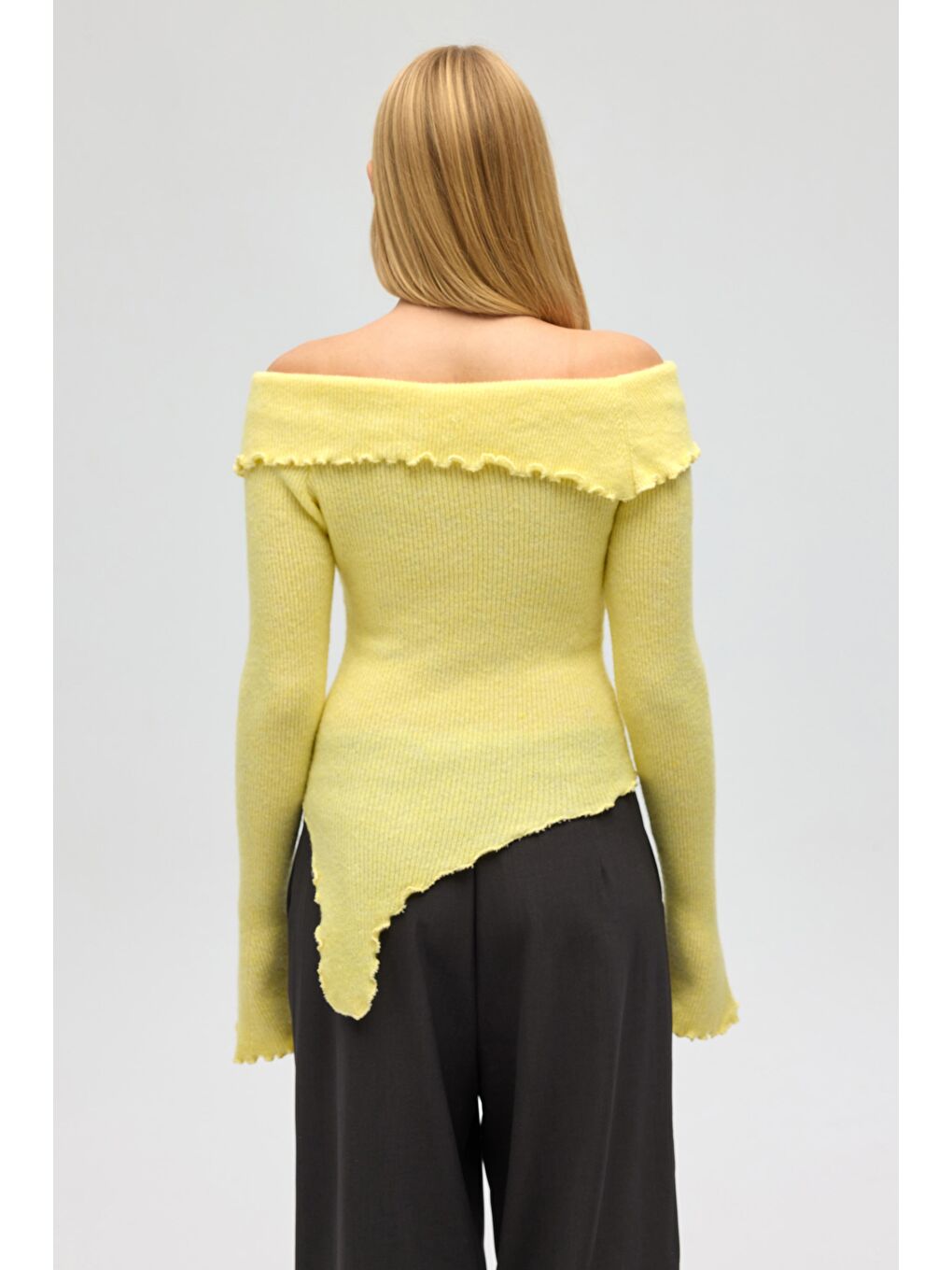 Casica Carmen Yaka Sarı Triko Kazak-4