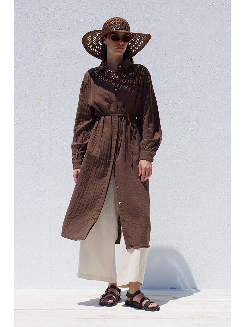 Uzun Müslin Tunik Kahverengi