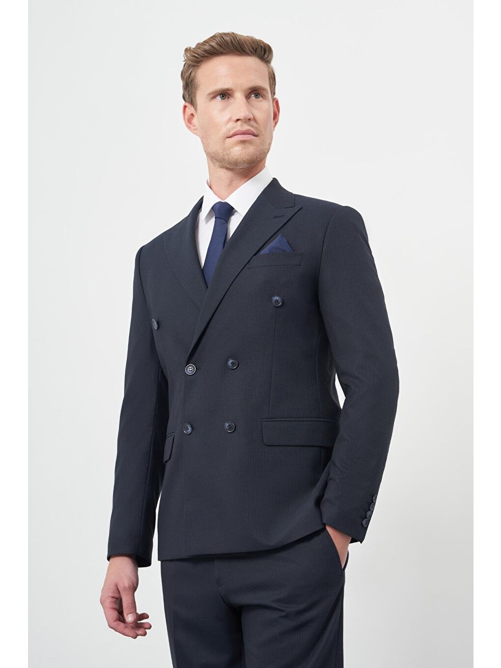 İMZA Lacivert Kılıç Yaka 6 Drop Slim Fit Classic Takım Elbise 1001245173