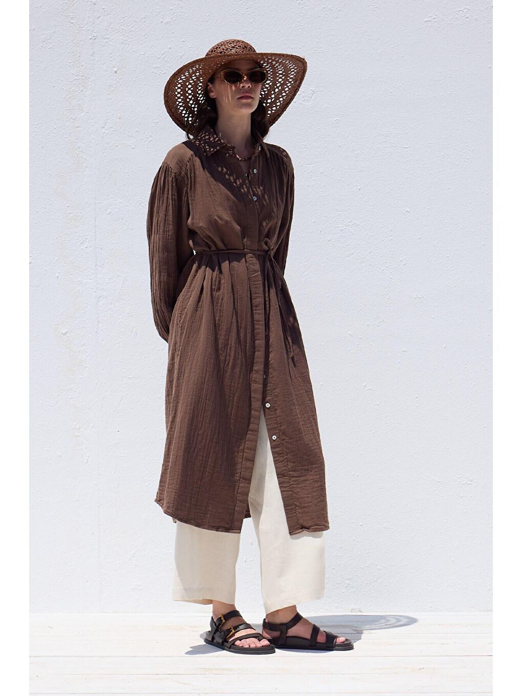 Uzun Müslin Tunik Kahverengi-1