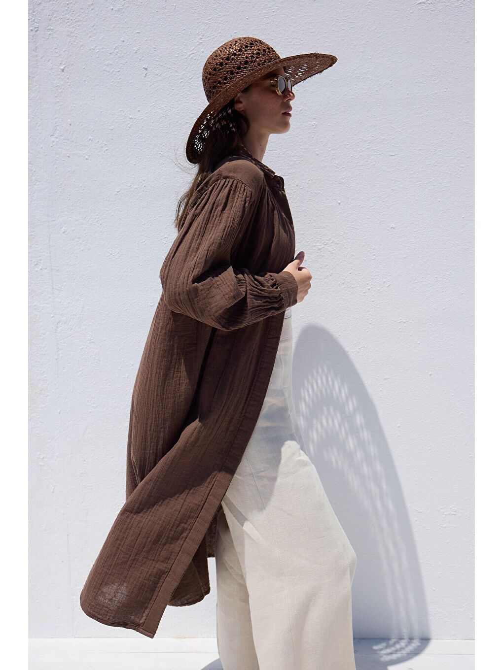 Uzun Müslin Tunik Kahverengi-2