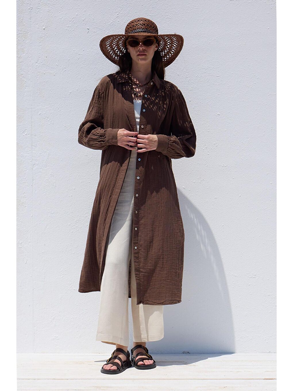 Uzun Müslin Tunik Kahverengi-3