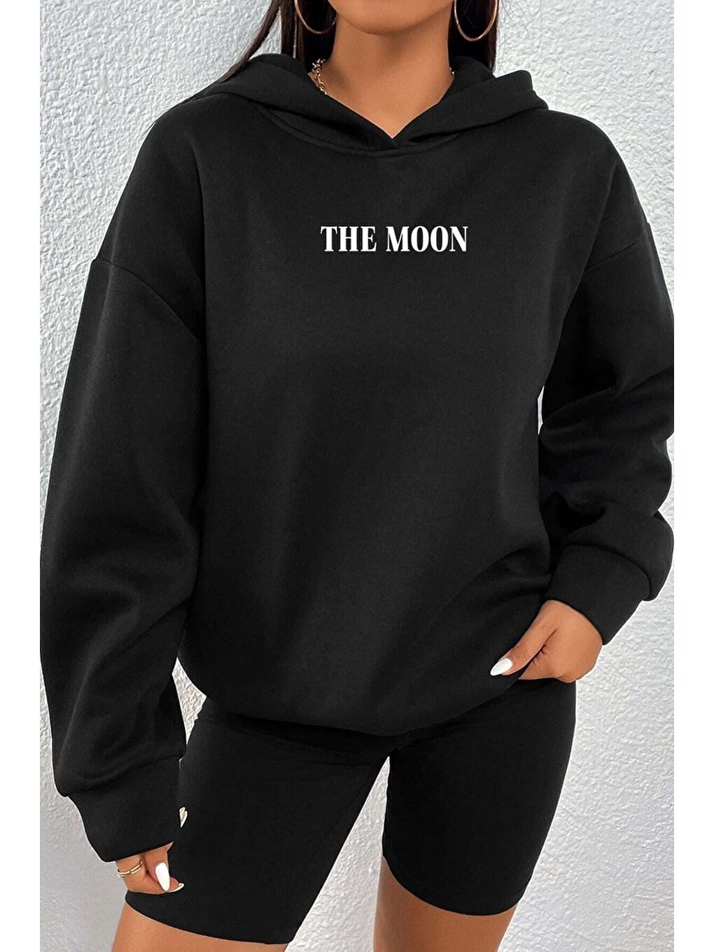 uyguntarz Siyah Unisex The Moon Baskılı Sweatshirt - 1