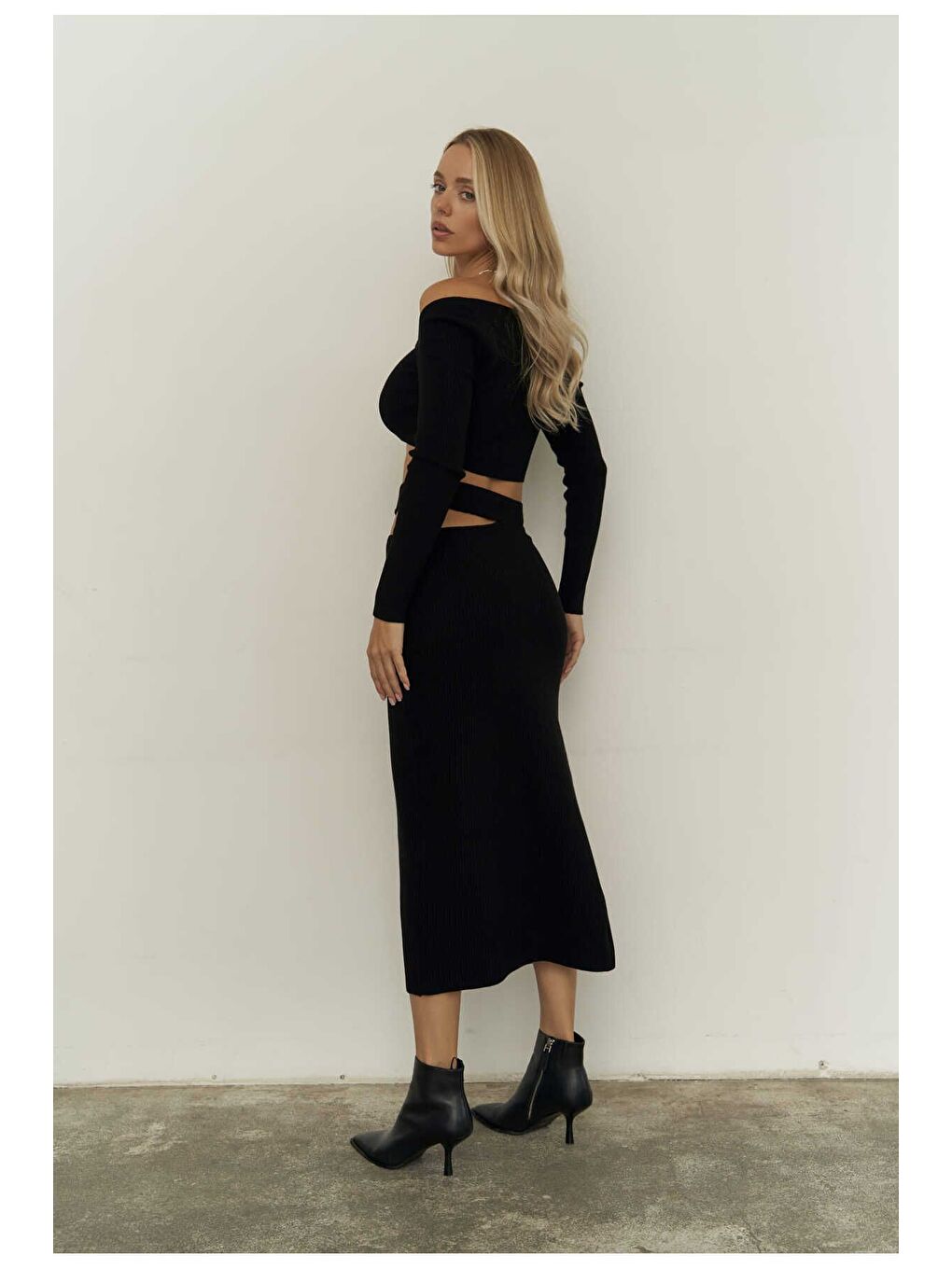 Sabrina Siyah Triko Etek-crop Takım-4