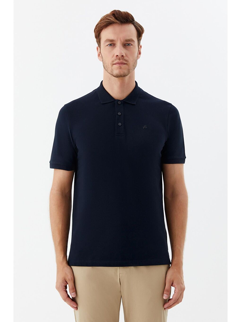 Lacivert Standart Fit %100 Pamuk Polo Yaka Erkek Tişört