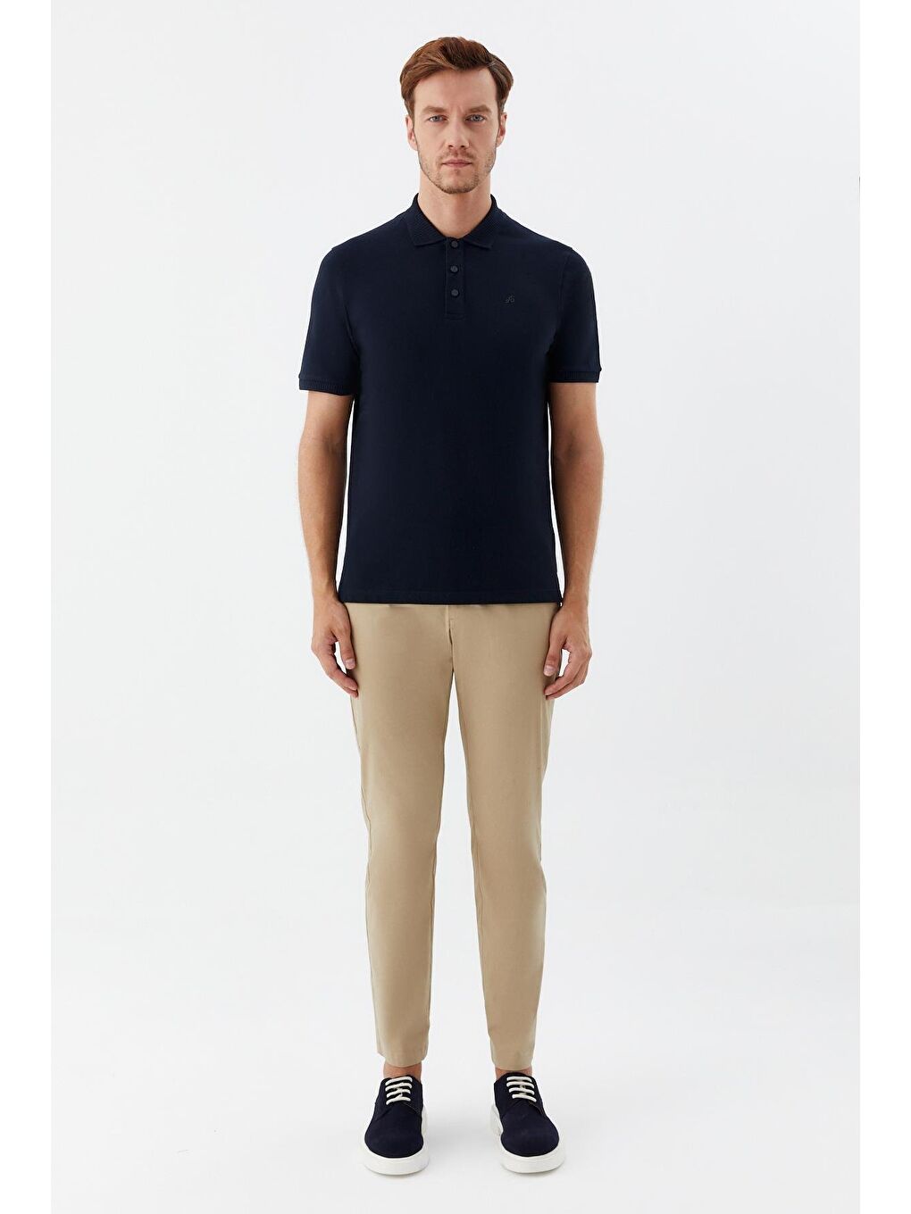 Lacivert Standart Fit %100 Pamuk Polo Yaka Erkek Tişört-1