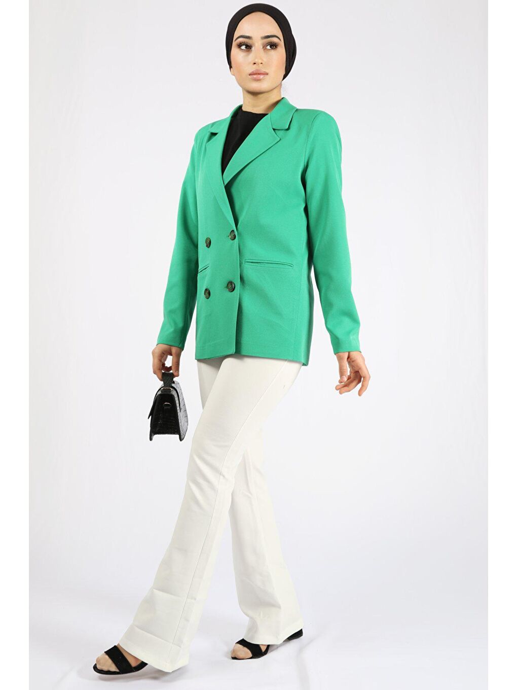 Yeşil Fleto Cepli Sivri Yaka CEKET-1