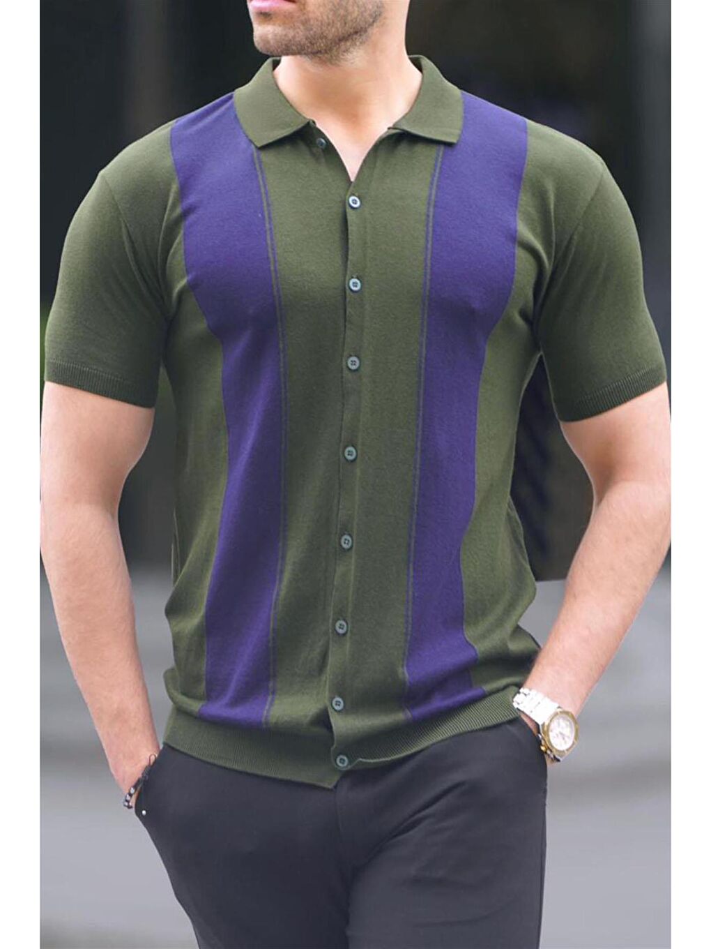 Haki Polo Yaka Triko Erkek Tişört 6353-2