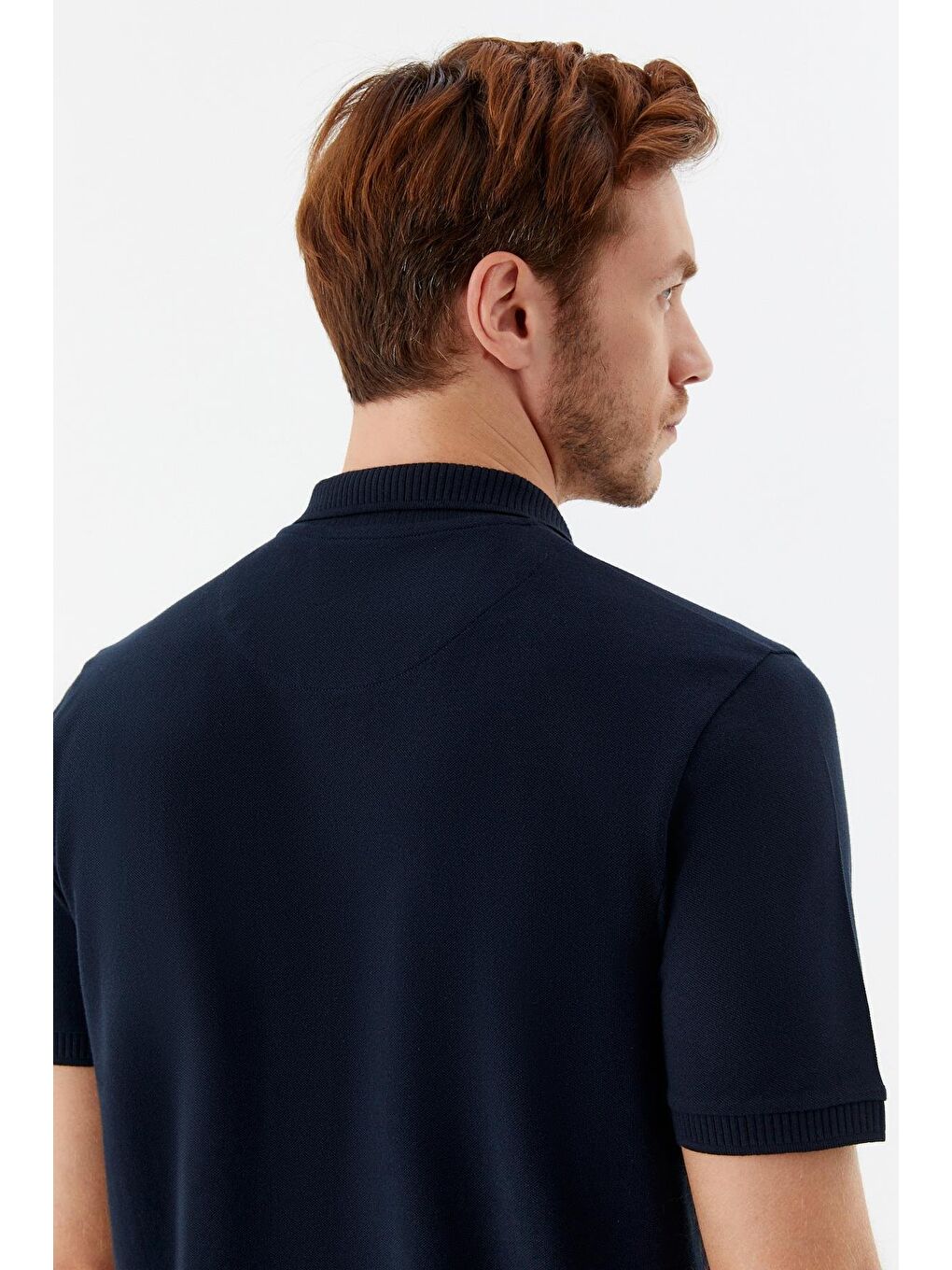 Lacivert Standart Fit %100 Pamuk Polo Yaka Erkek Tişört-5