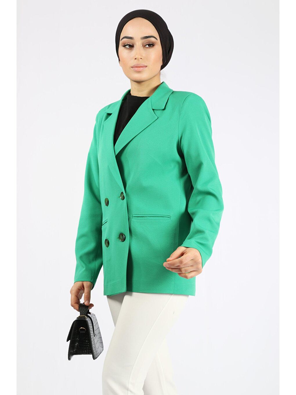 Yeşil Fleto Cepli Sivri Yaka CEKET-2