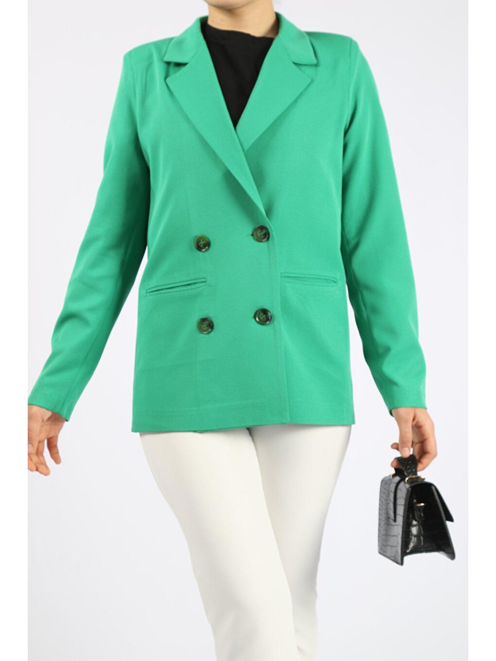 Yeşil Fleto Cepli Sivri Yaka CEKET-3