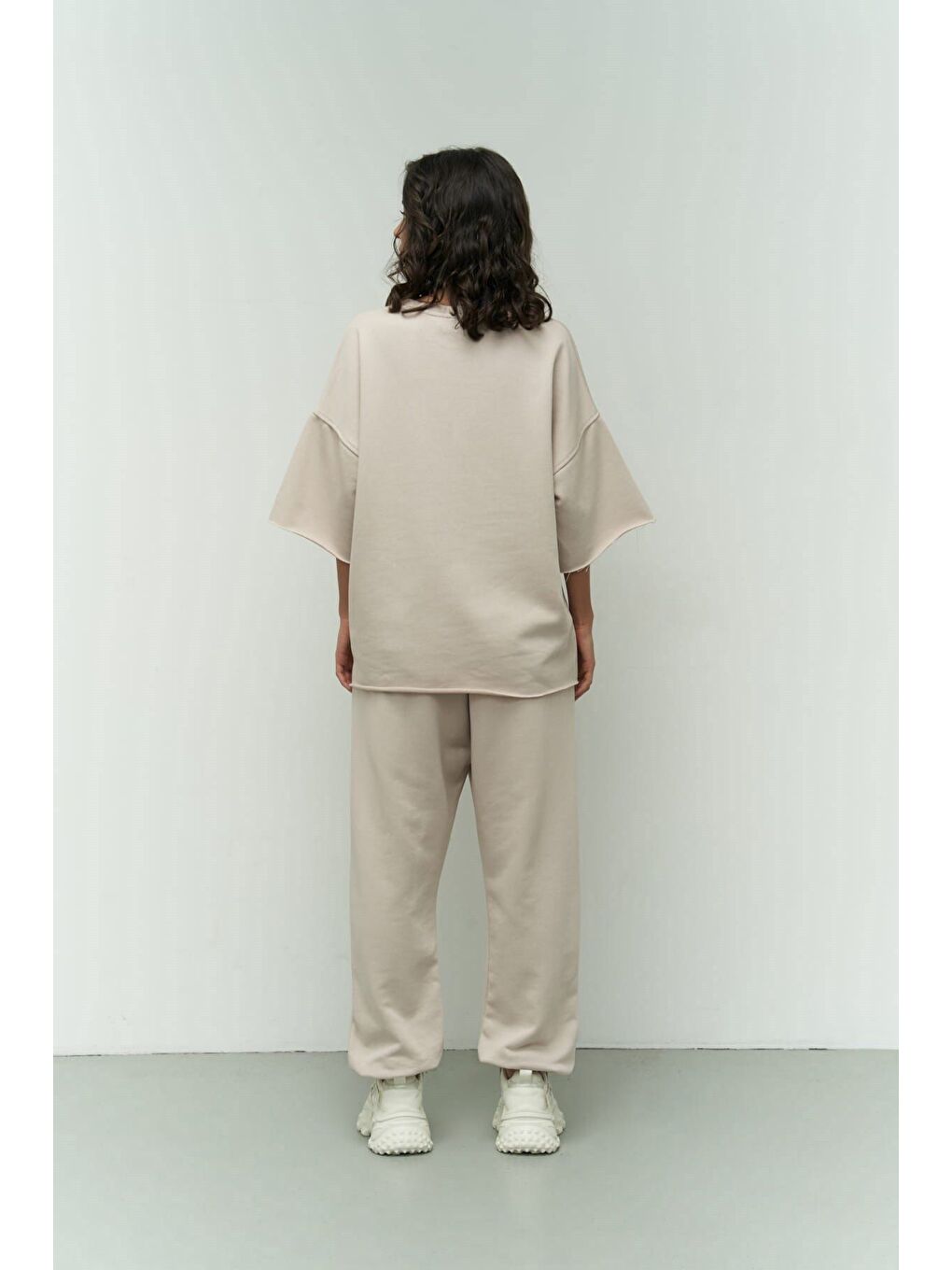 Beyaz Lion Kemik Oversize T-shirt Yırtıklı Eşofman Takım-3