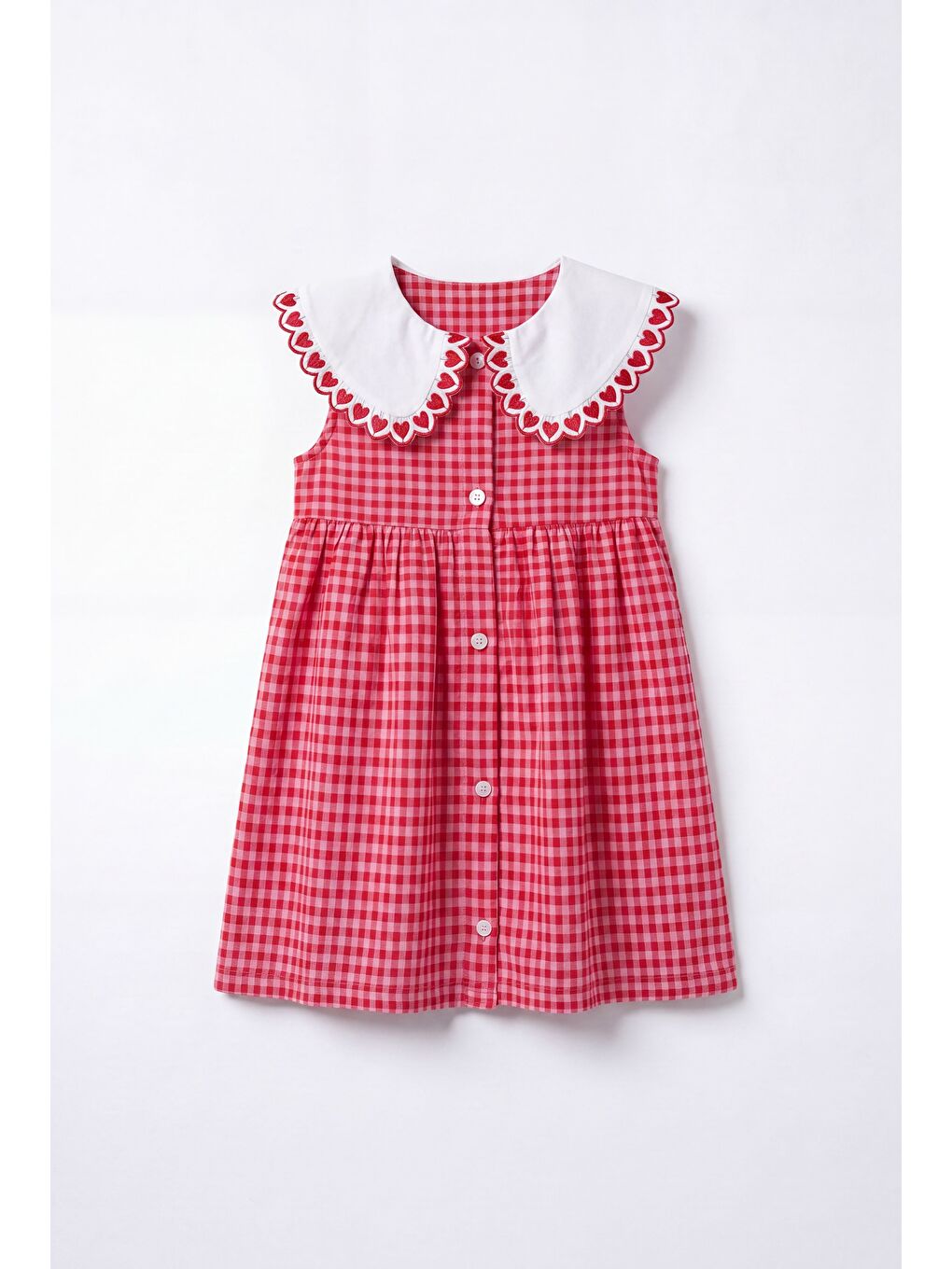 Kız Çocuk Pamuklu Pembe Pötikare Yakalı Elbise