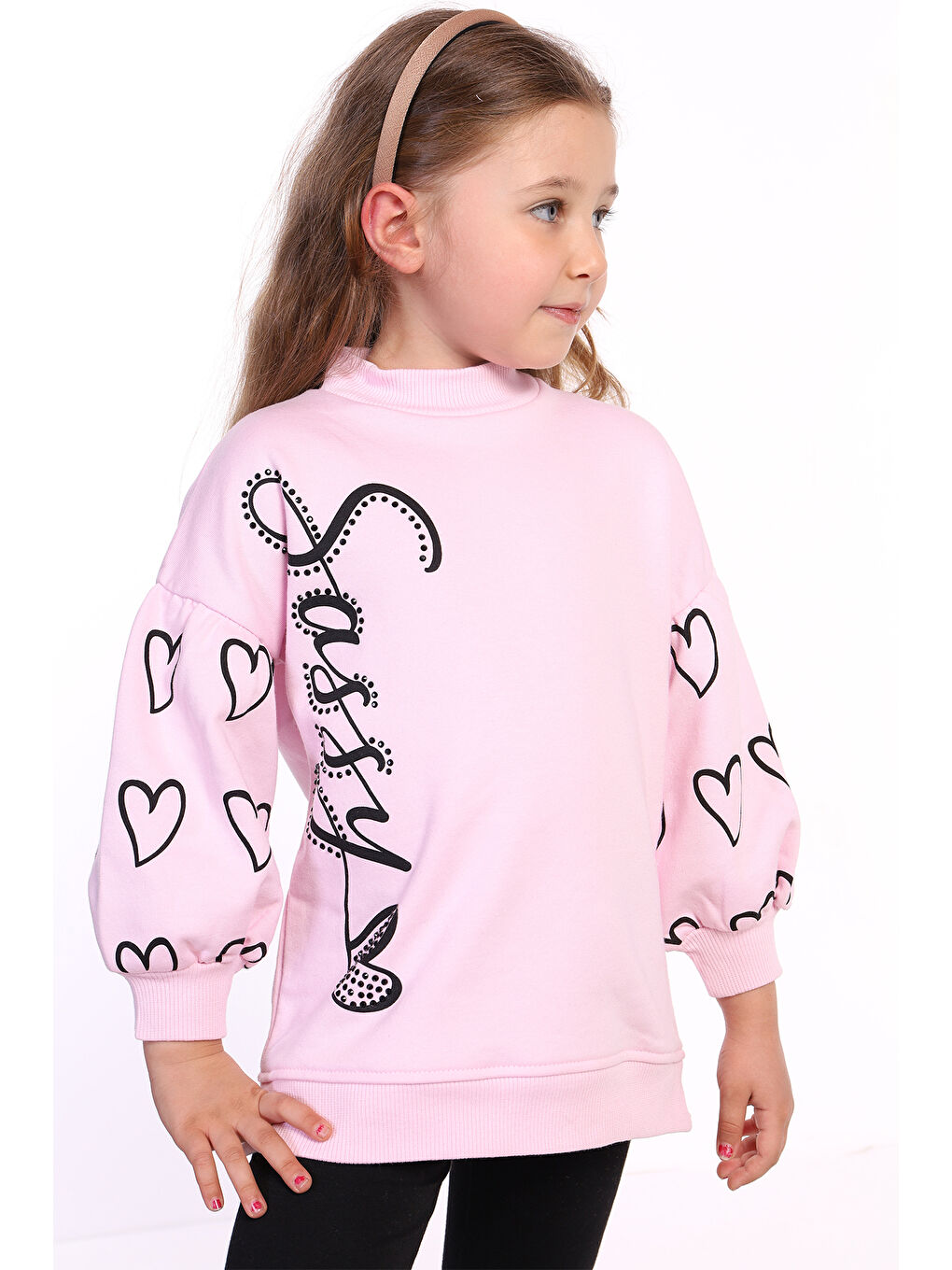 Toontoykids Pembe Kız Çocuk Baskılı Balon Kol Sweatshirt