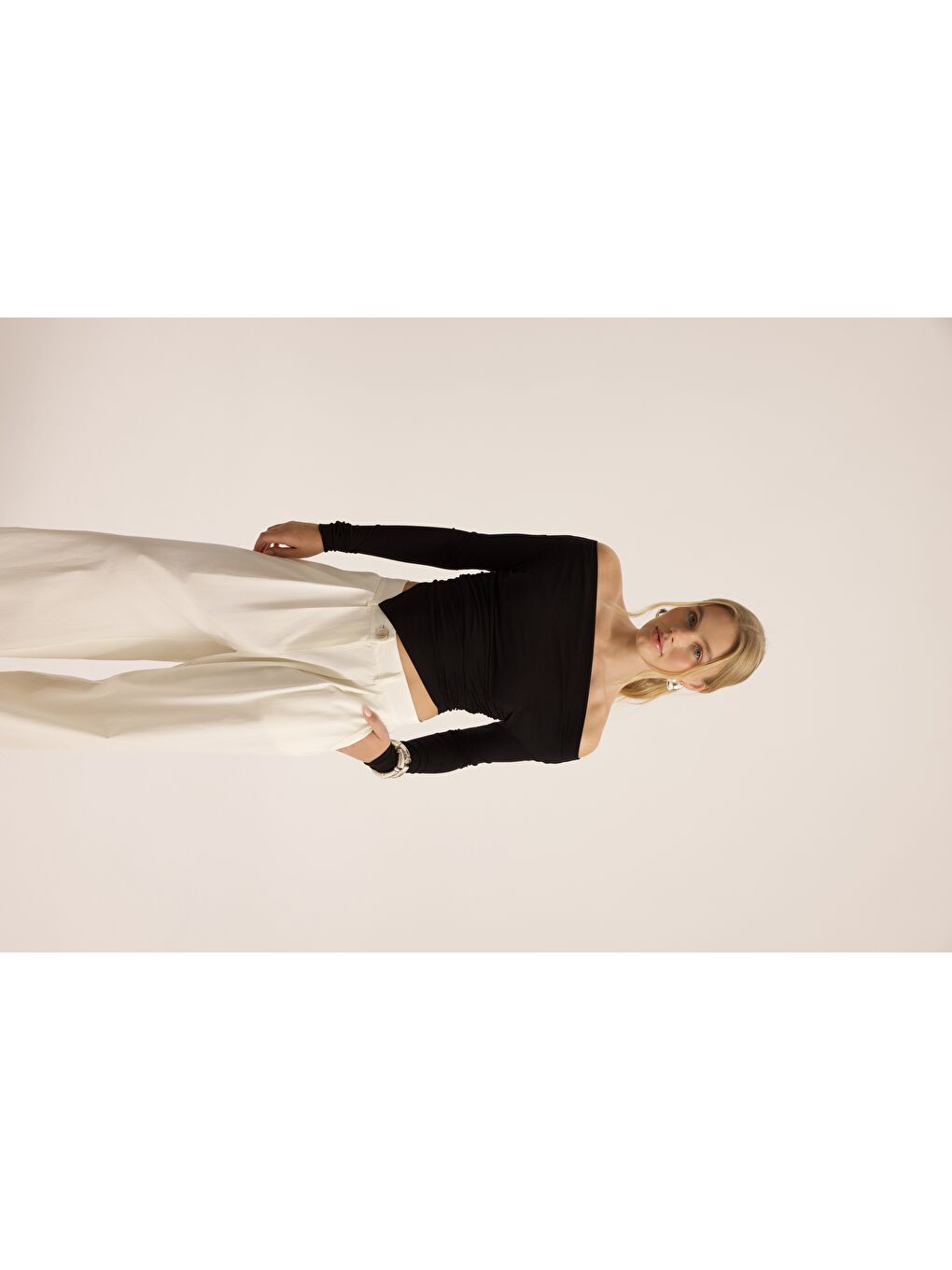 Mandy Kemer Detay Ekru Palazzo Pantolon