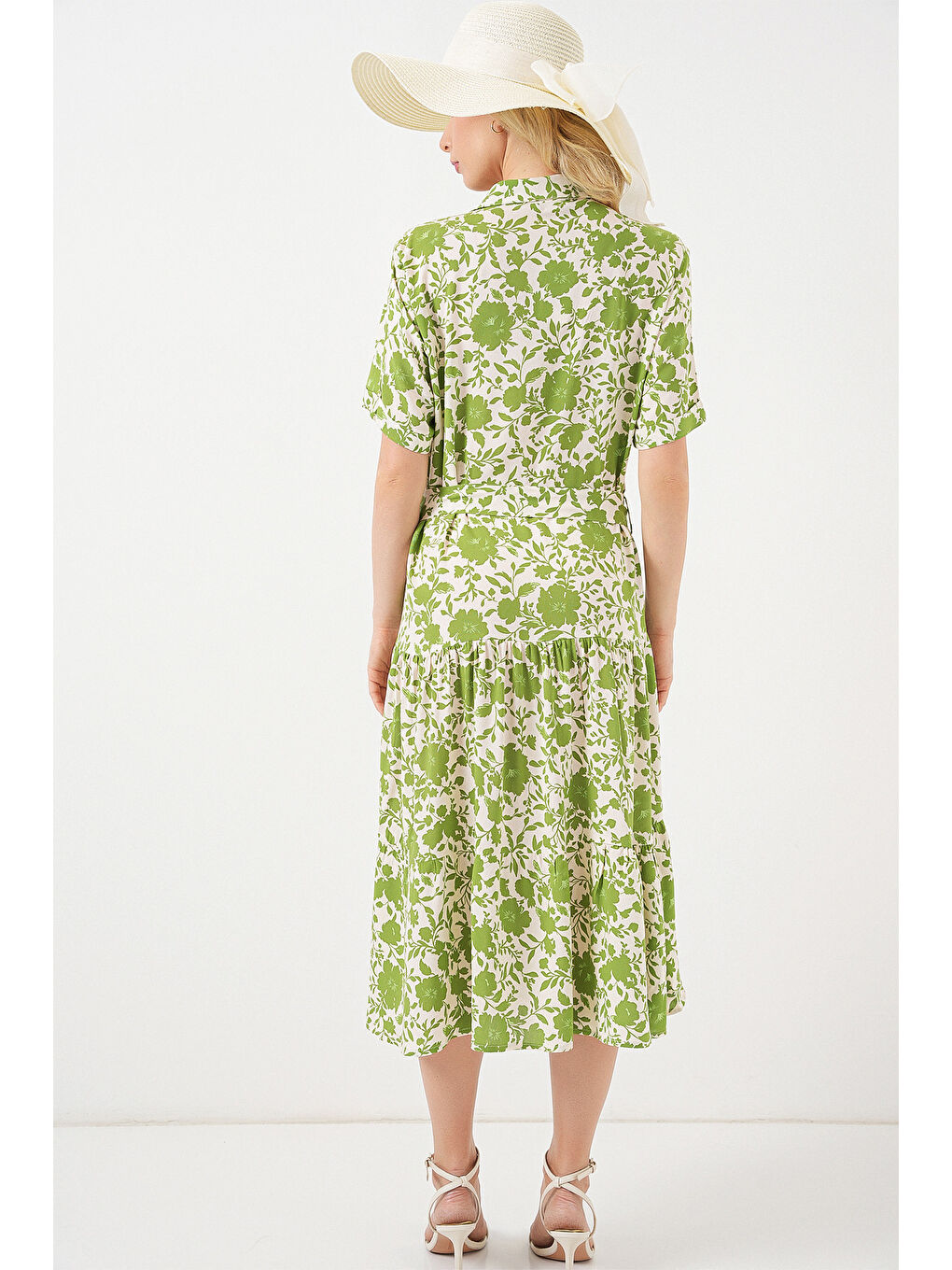 Kadın Kısa Kol Desenli Elbise 2560 - E.Yeşil-5