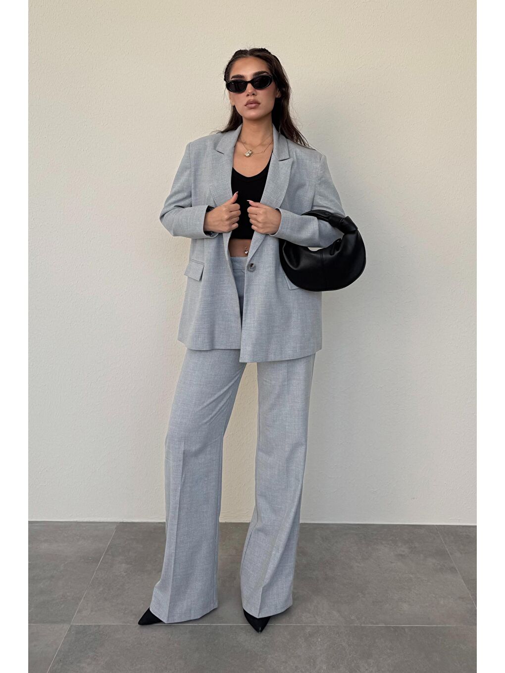 Gri Oversize Blazer Kadın Ceket Mg2445-1