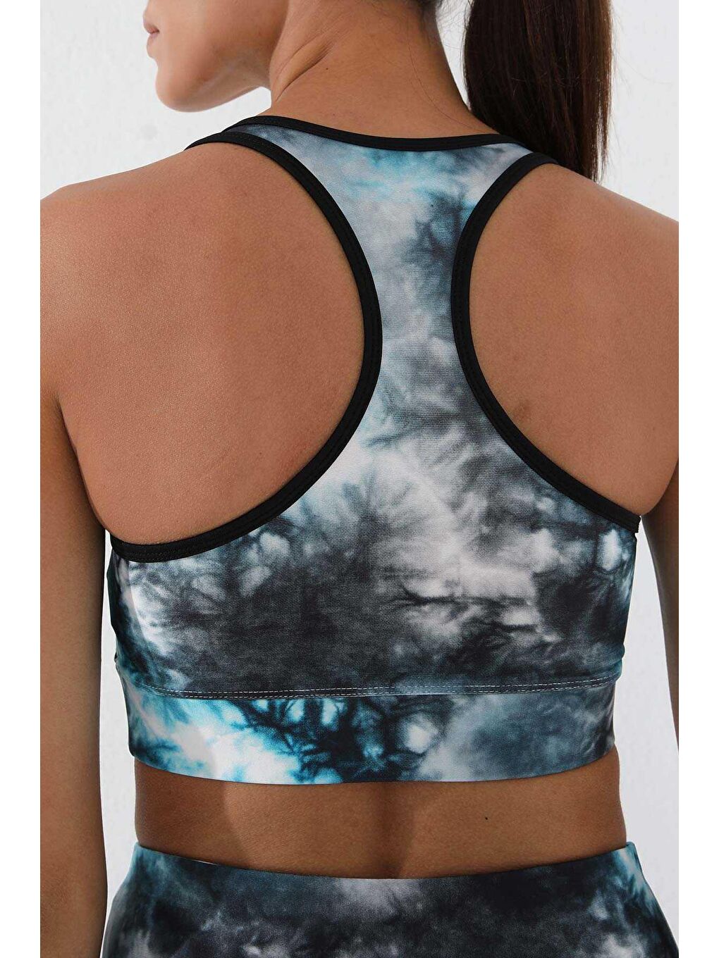 Mavi Karışık Batik Desenli Slim Fit V Yaka Kadın Tayt Takım - 95291-3