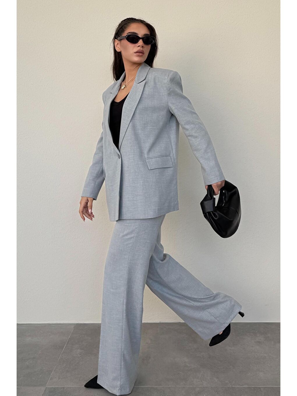 Gri Oversize Blazer Kadın Ceket Mg2445-2