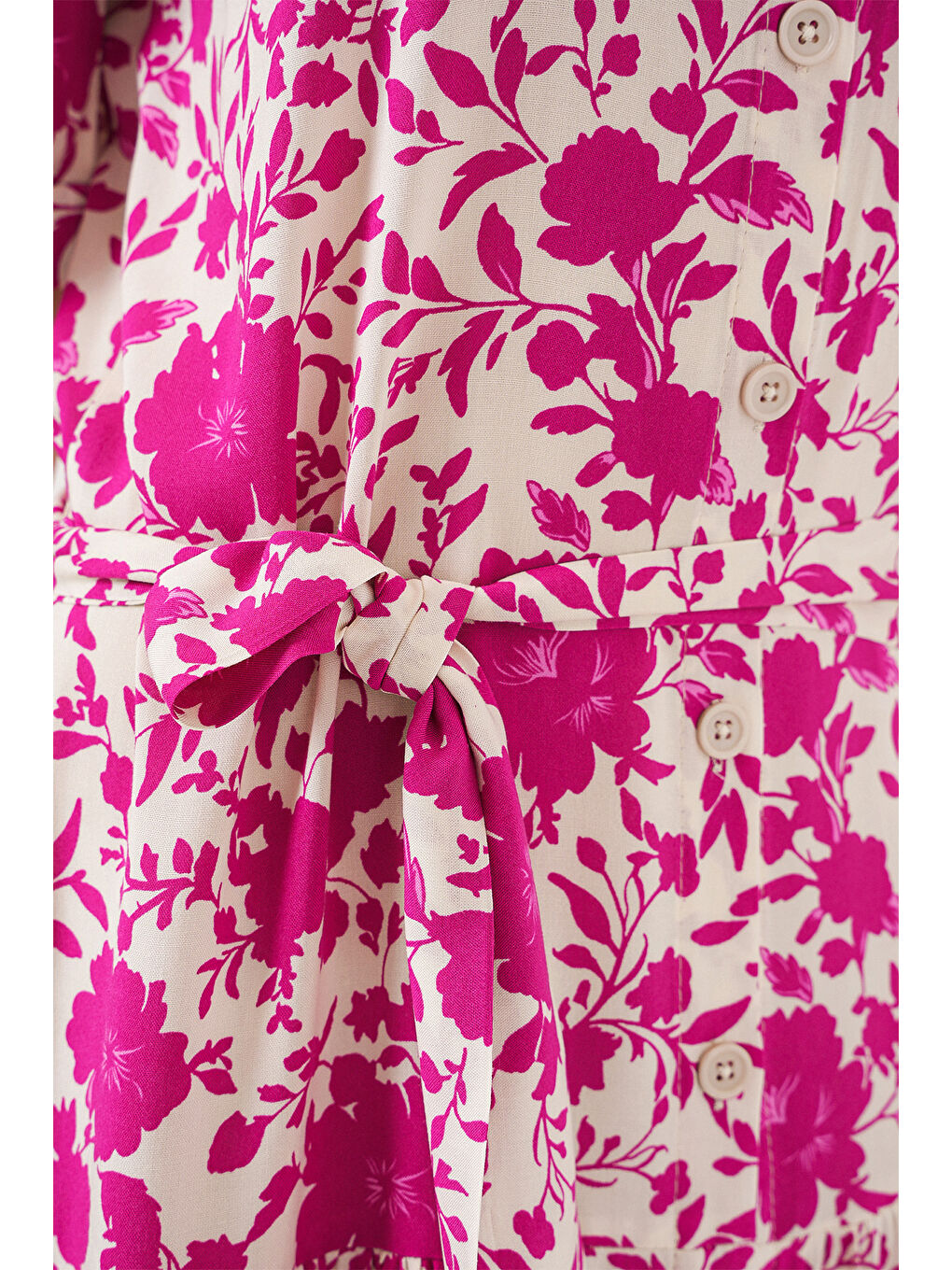 Kadın Kısa Kol Desenli Elbise 2560 - Fuşya-4