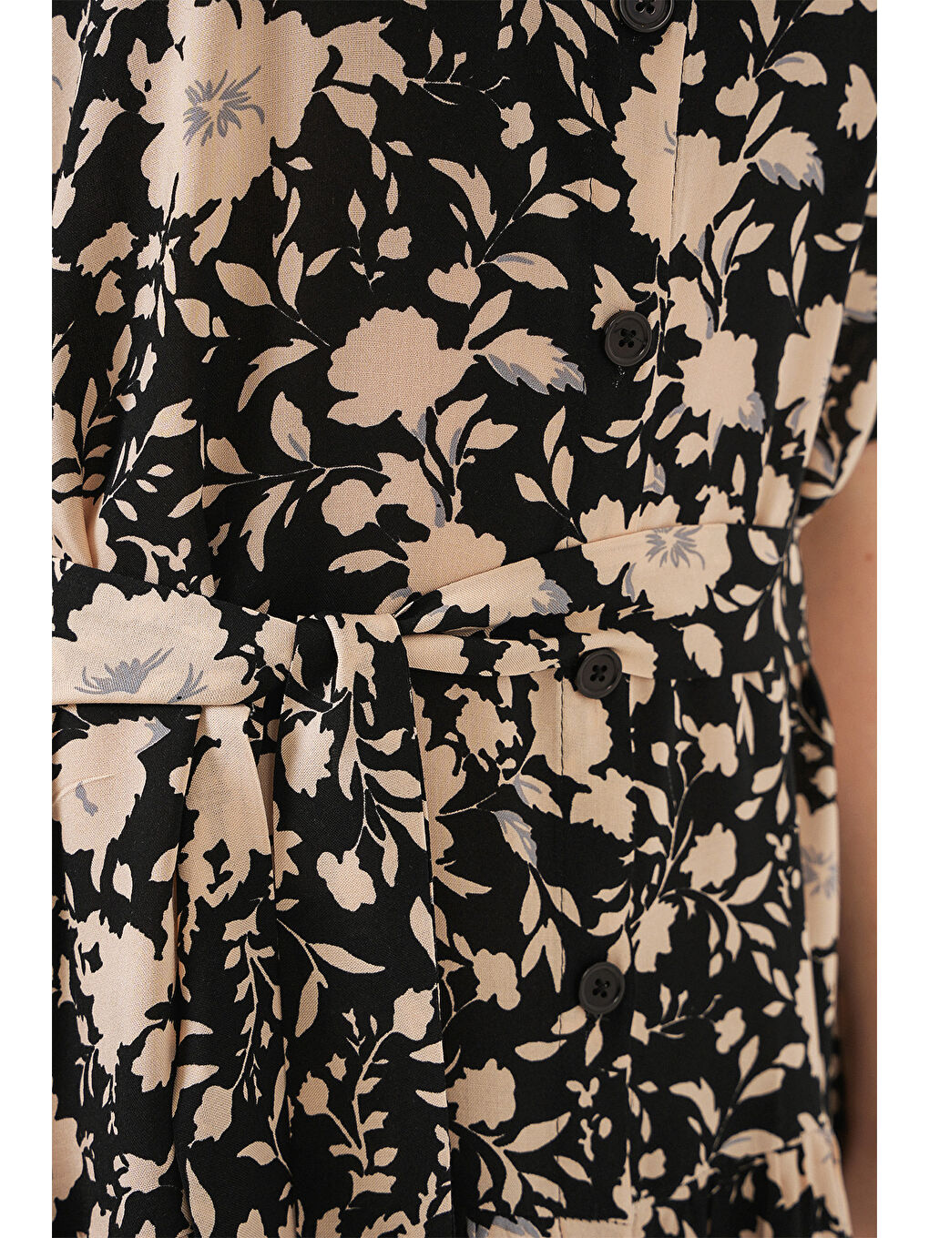 Kadın Kısa Kol Desenli Elbise 2560 - Siyah-4