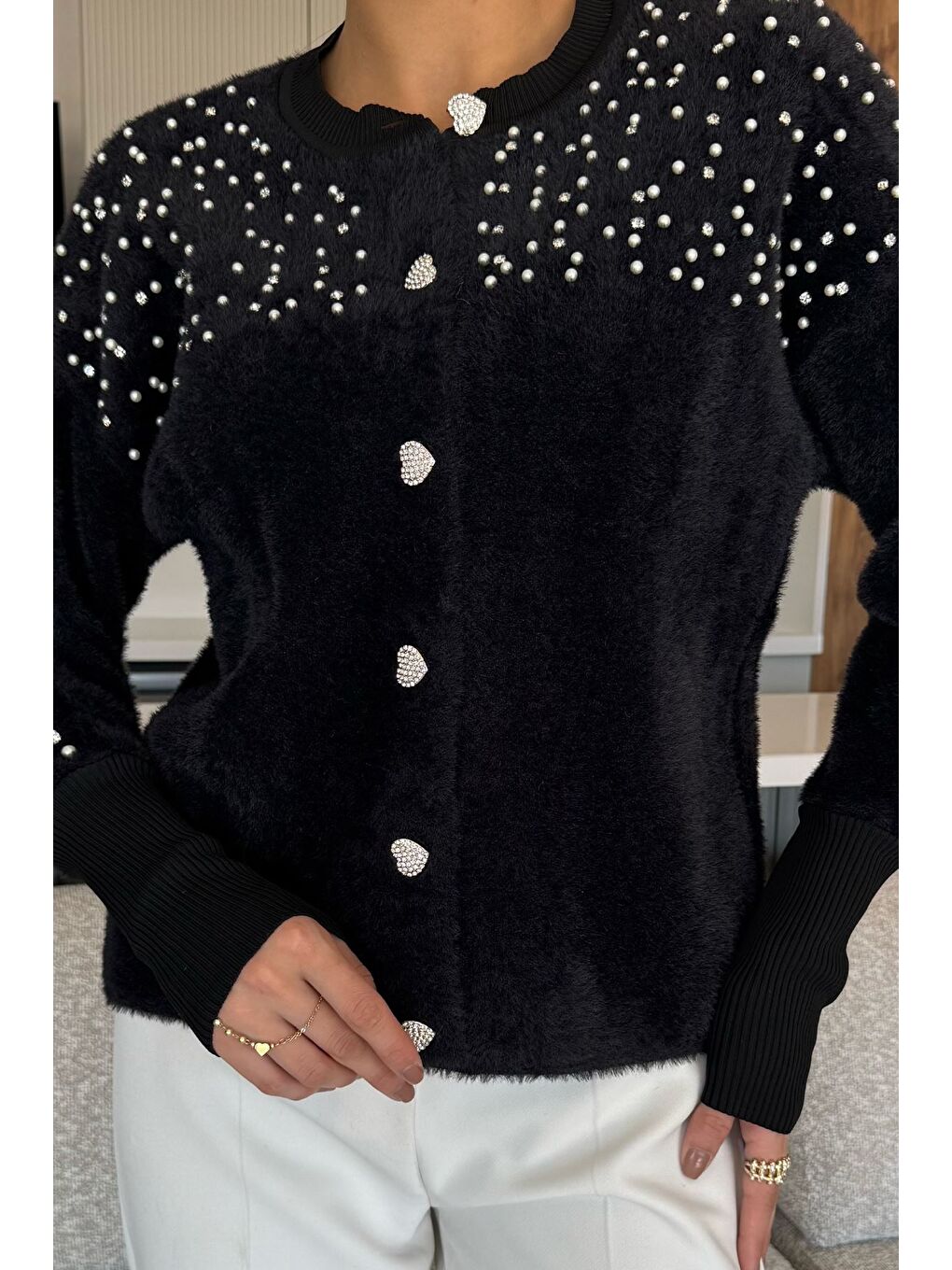 Siyah Omuz Taşlı Şardonlu Triko Ceket(s,m,l,xl Uyumludur)-1