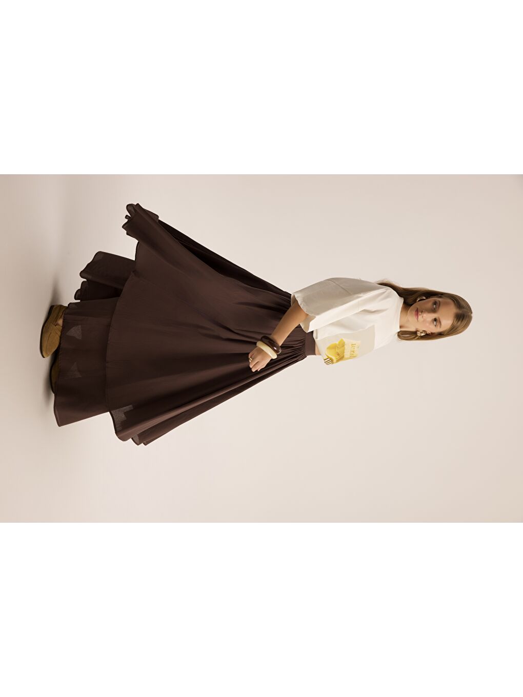 Kahverengi Kevin Çift Kat Kahve Uzun Etek-3