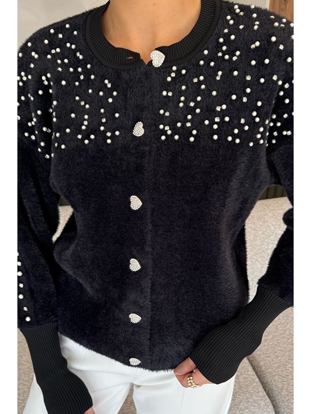 Siyah Omuz Taşlı Şardonlu Triko Ceket(s,m,l,xl Uyumludur)-2