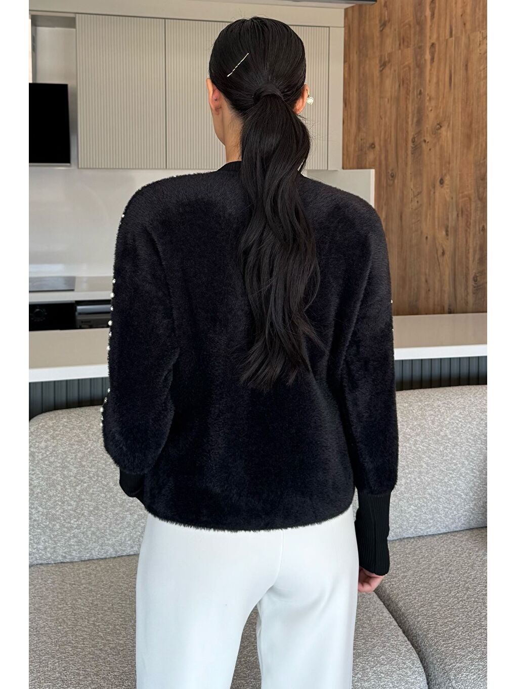 Siyah Omuz Taşlı Şardonlu Triko Ceket(s,m,l,xl Uyumludur)-3