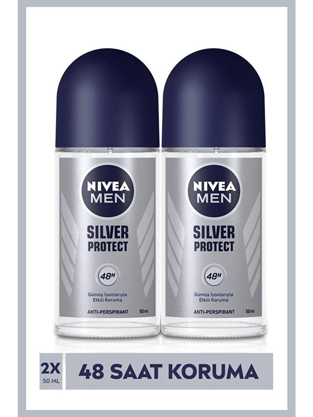 NIVEA Men Erkek Roll-On Deodorant Silver Protect 50 ml x2 Adet, Gümüş Iyonlarıyla 48 Saat Koruma