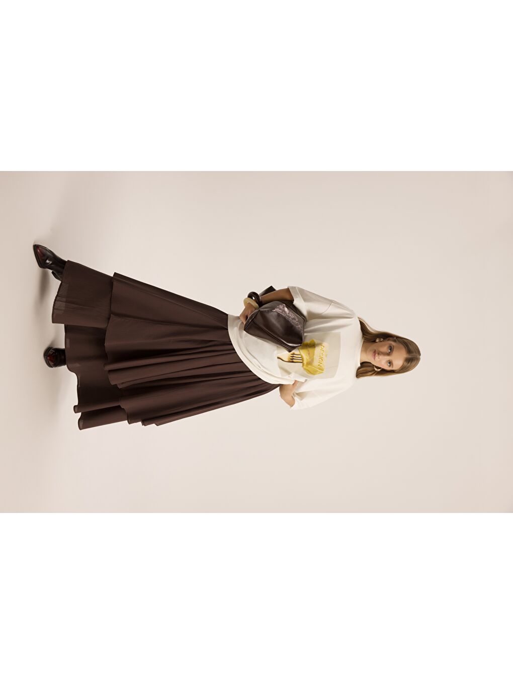 Kahverengi Kevin Çift Kat Kahve Uzun Etek-5