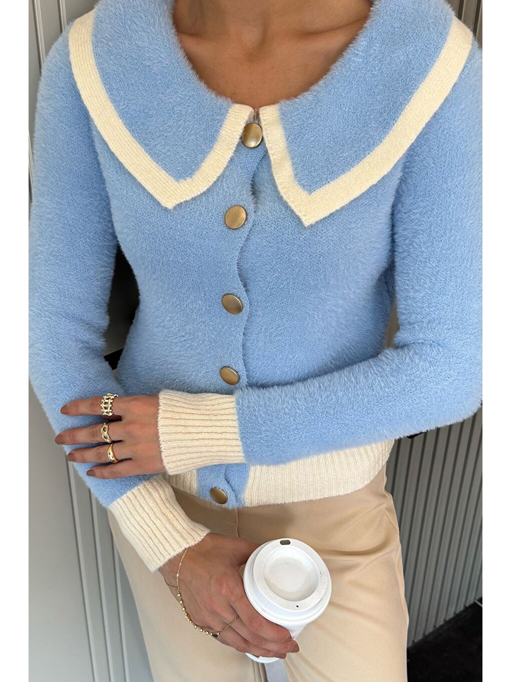 Mavi Kadın Bebe Yaka Yumoş İplik Triko Ceket (s-m-l Uyumludur)-2