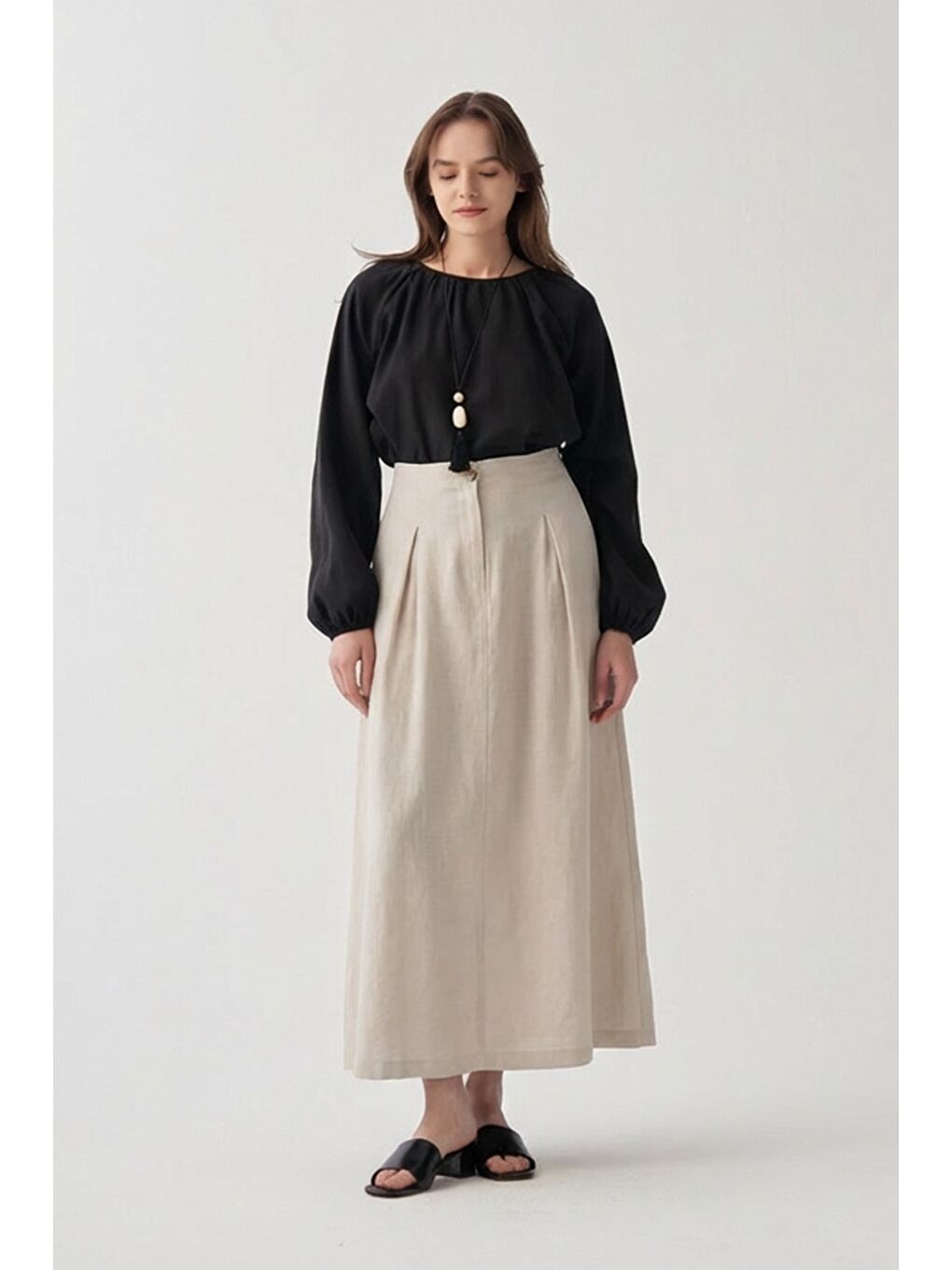 Bej Taş-Pile Detaylı Etek