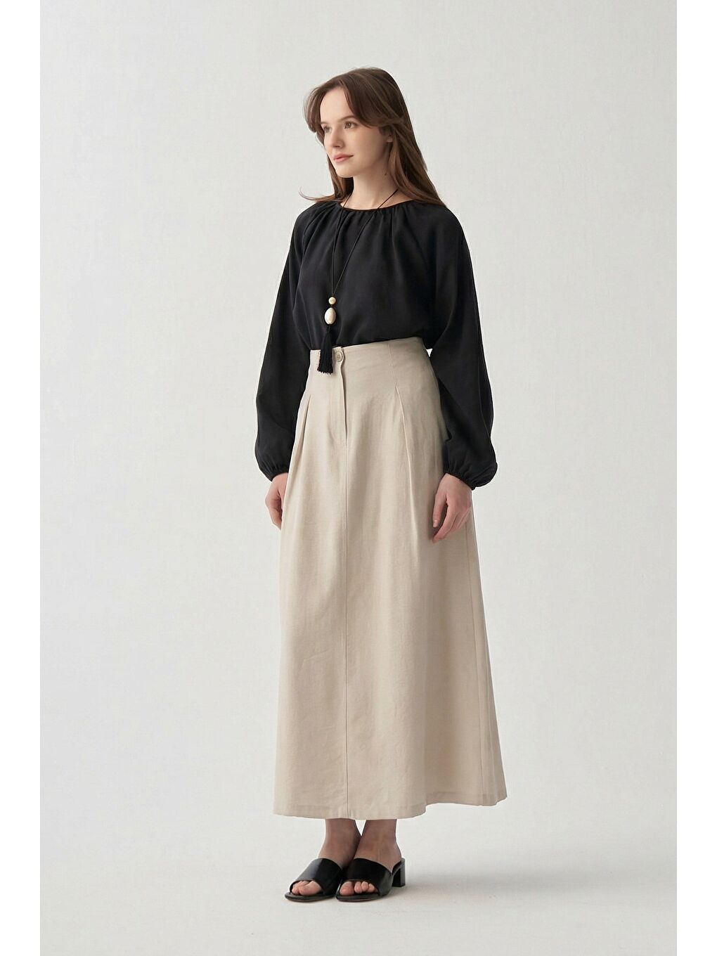 Bej Taş-Pile Detaylı Etek-1