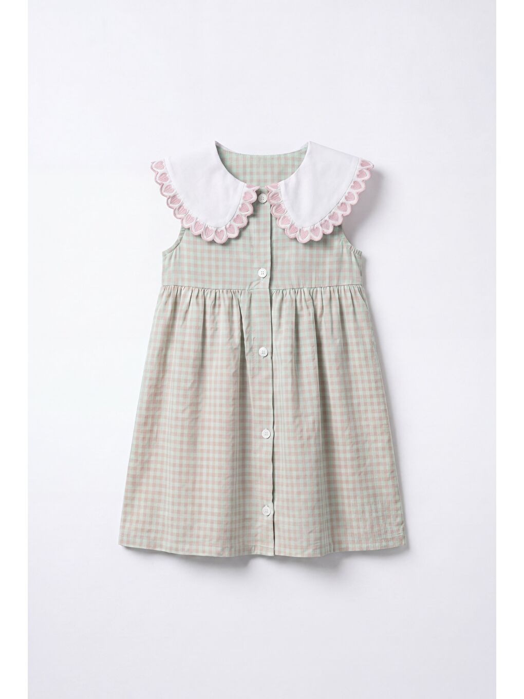 Yeşil Kız Çocuk Pamuklu Pötikare Yakalı Elbise