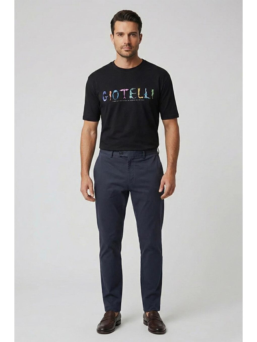 Giotelli Siyah Oversize Fit %100 Pamuk Baskılı Bisiklet Yaka Erkek Tişört-1