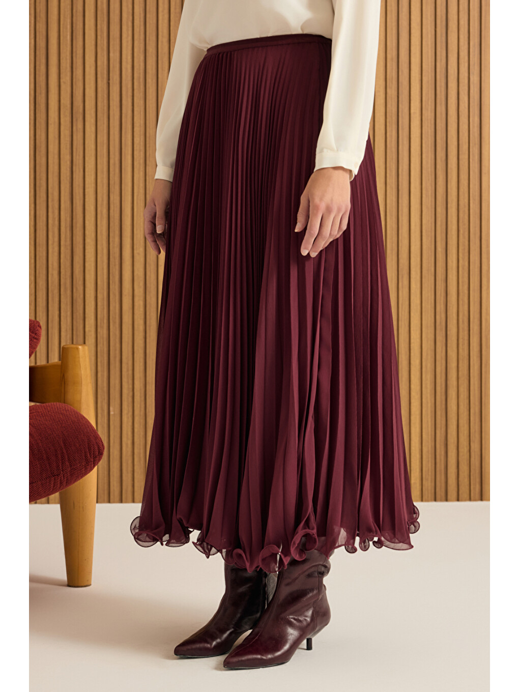 Bordo Etek Ucu Misinalı Piliseli Etek-4