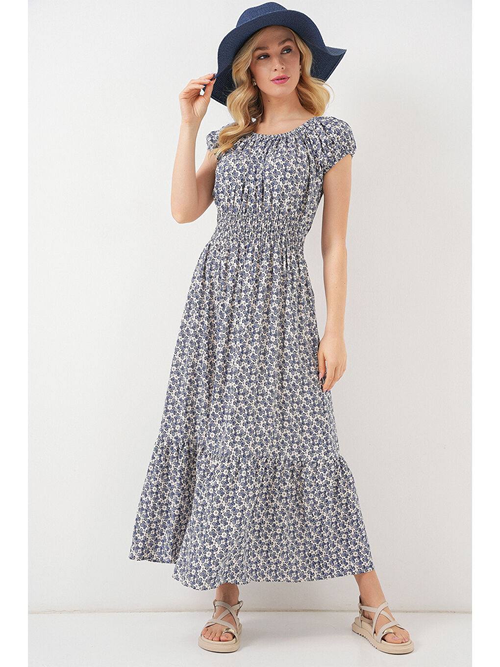 Kadın Yakası Büzgü Detaylı Elbise 2544 - Lacivert-2