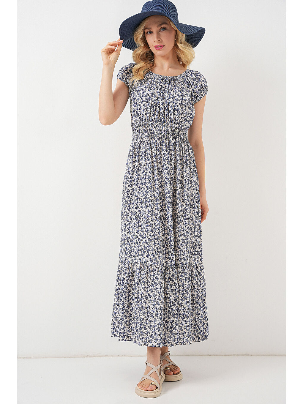 Kadın Yakası Büzgü Detaylı Elbise 2544 - Lacivert-3