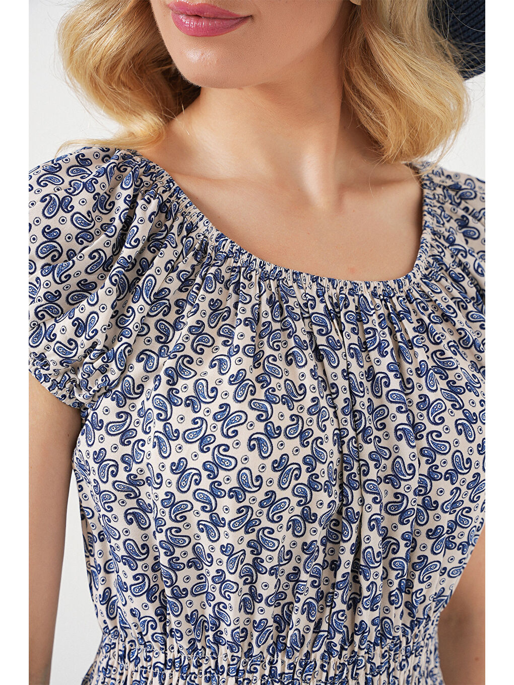 Kadın Yakası Büzgü Detaylı Elbise 2544 - Lacivert-4