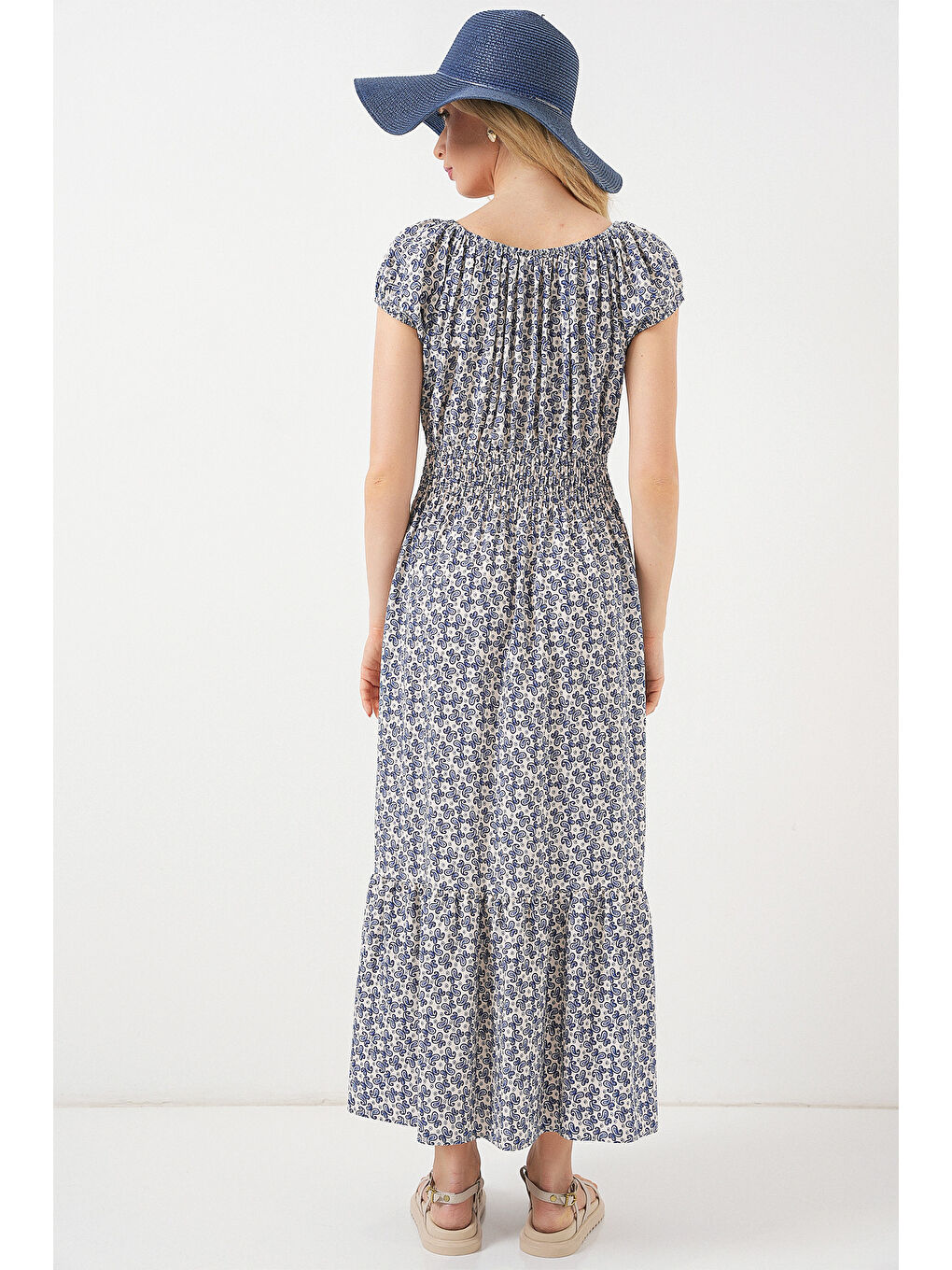 Kadın Yakası Büzgü Detaylı Elbise 2544 - Lacivert-5