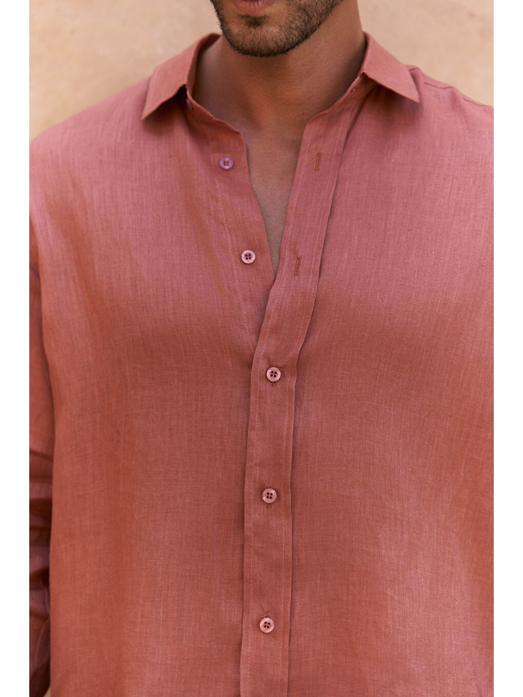 Kahverengi Agnola Oversize Erkek Tarçın Keten Gömlek-7