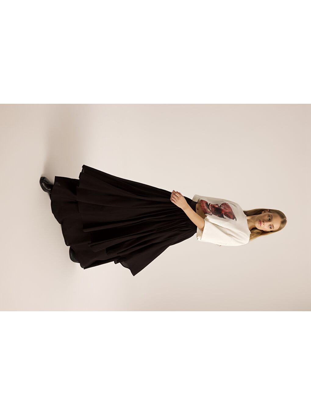 Kevin Çift Kat Siyah Uzun Etek-2