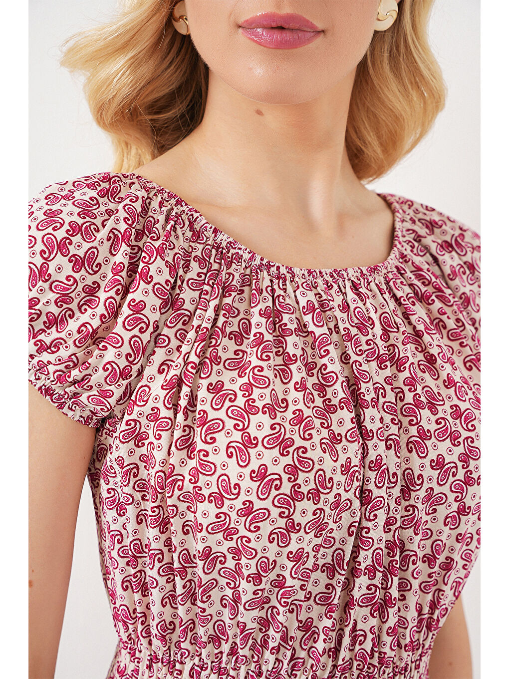 Kadın Yakası Büzgü Detaylı Elbise 2544 - Kırmızı-4