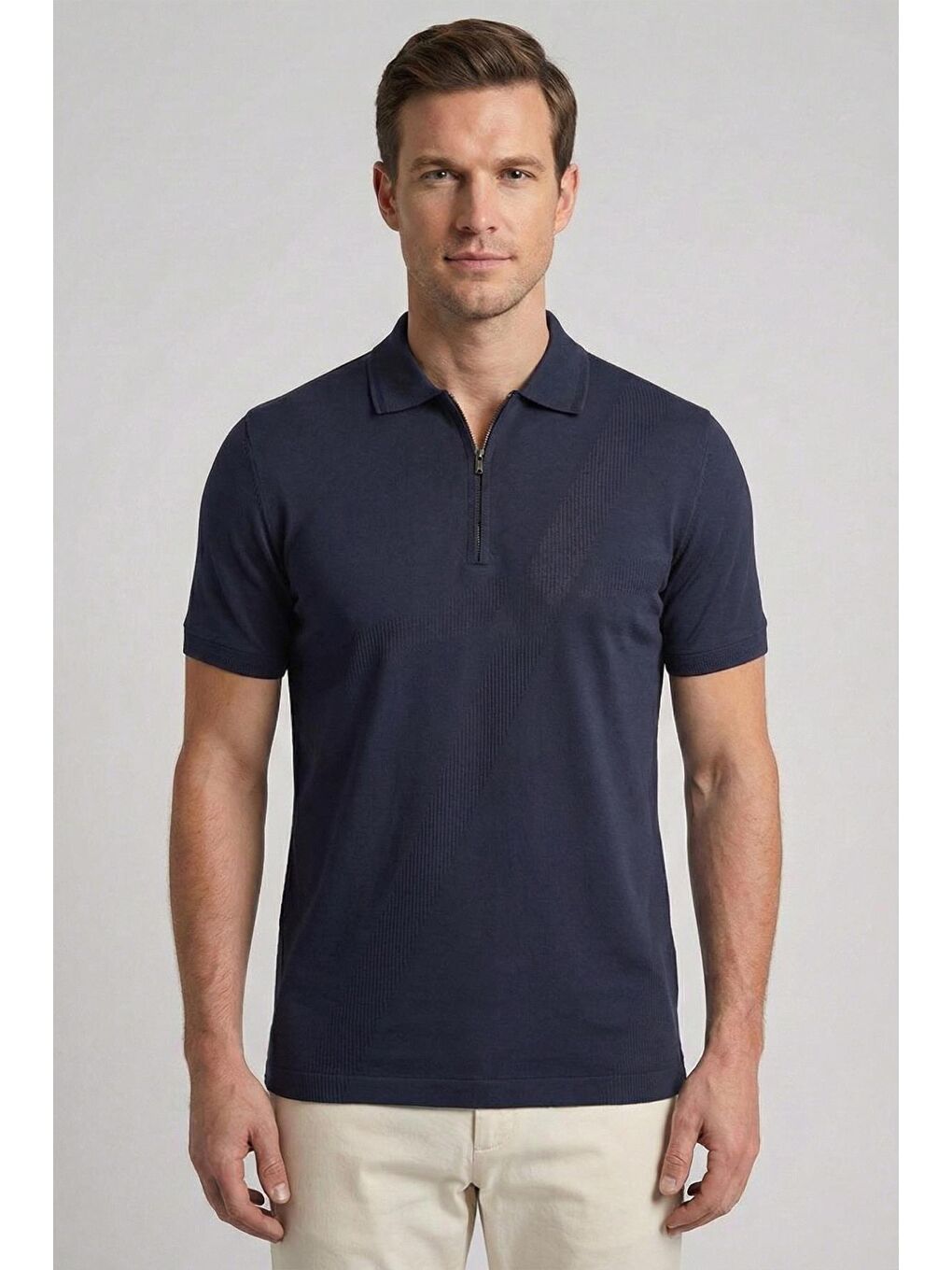 Giotelli Lacivert Standart Fit %100 Pamuklu Polo Yaka Armürlü Tişört